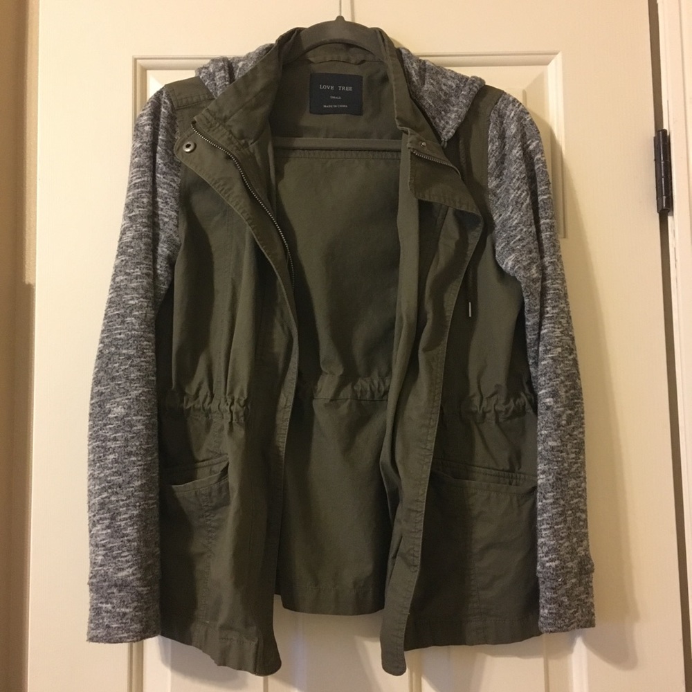 Army green jacket with gray sleeves